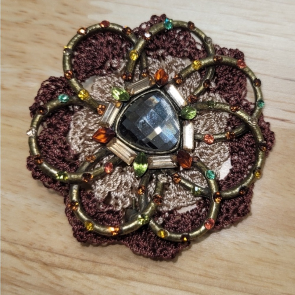 Vintage Floral Brooch with Gem Accents